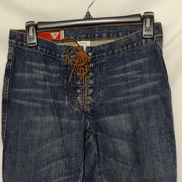 Vintage GUESS Lace-Up Jeans - Dark Wash - Size 27 - Wide Flare Leg - Picture 4 of 12